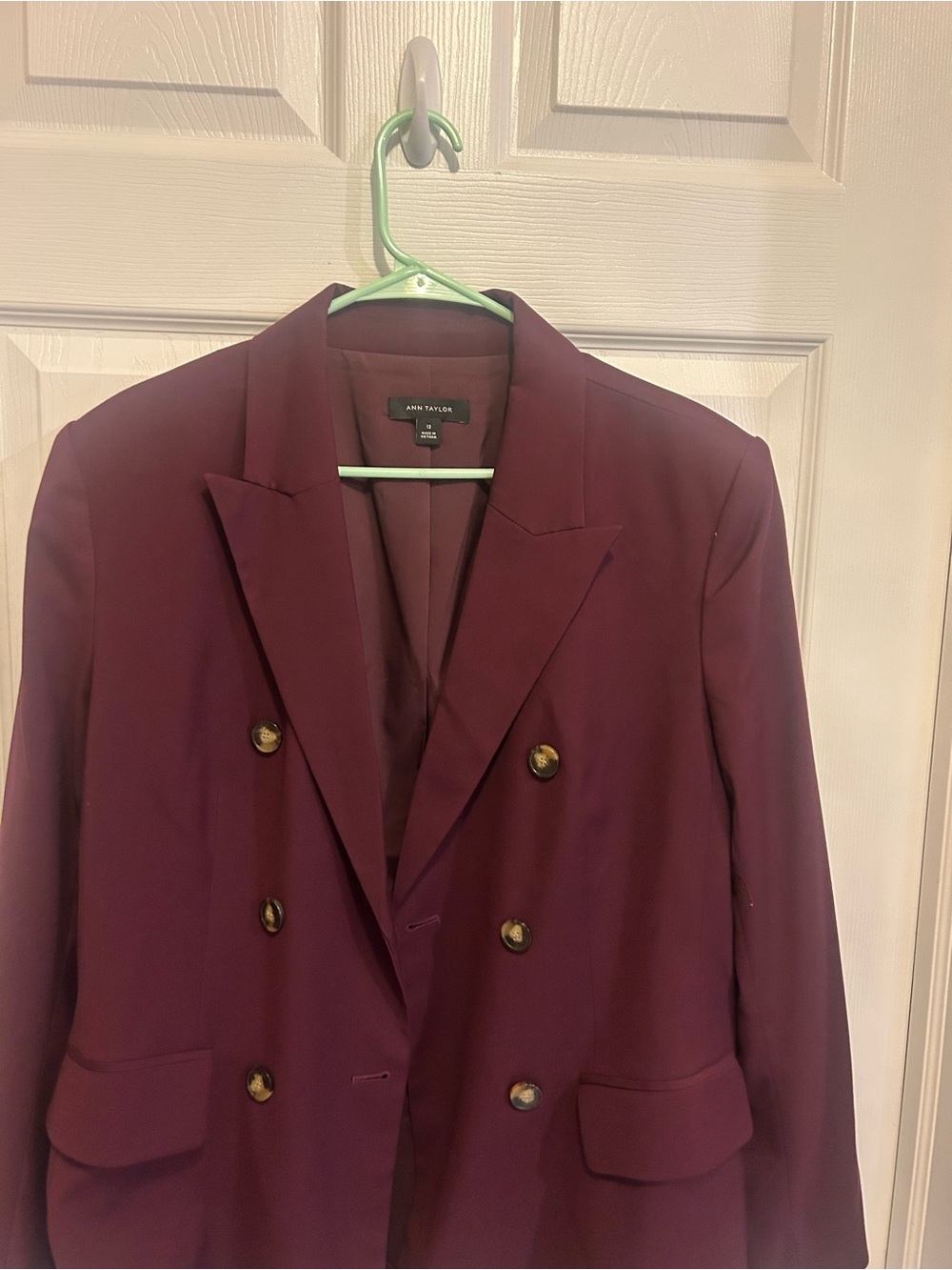Ann Taylor Double-Breasted  Blazer Wine